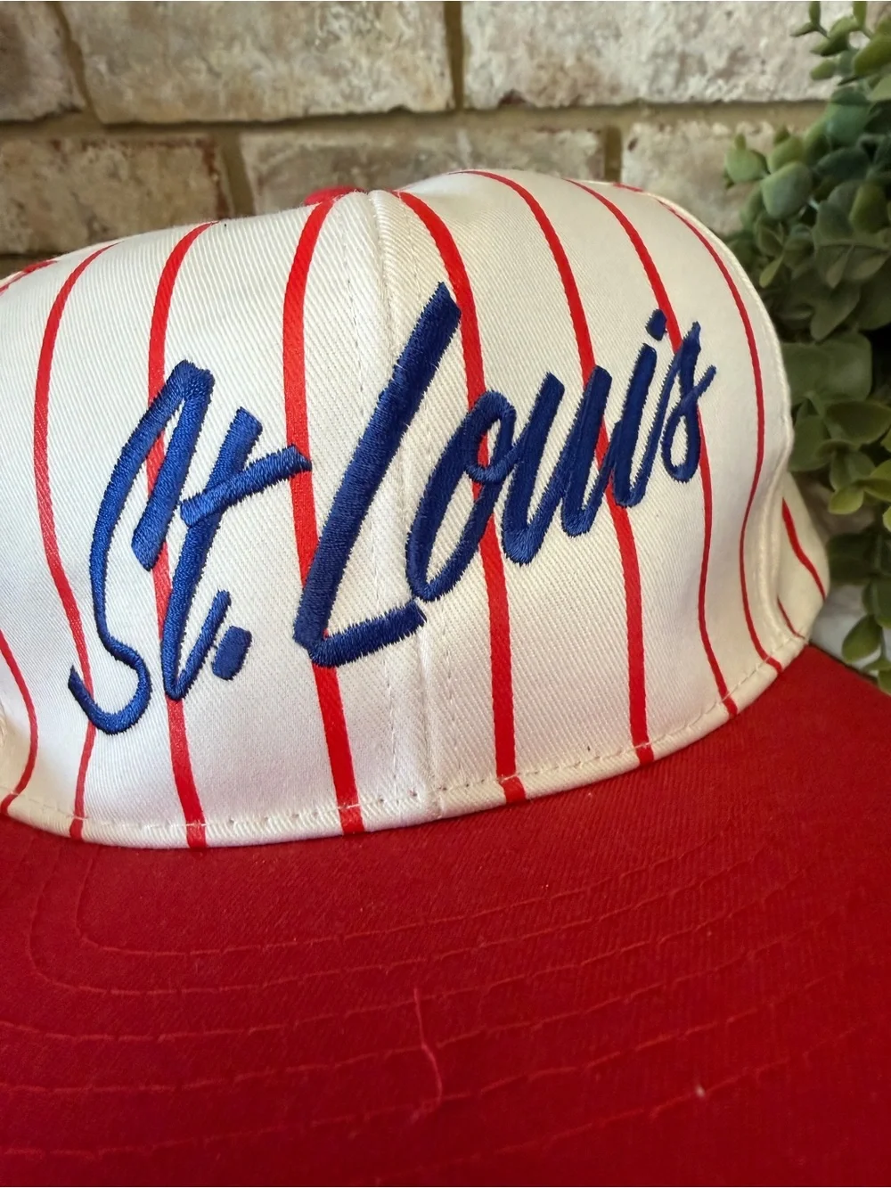 Vintage | St. Louis Red & White Striped Baseball Cap with Blue Script